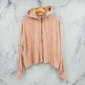 Free People Velour Cropped Oversized Hoodie Pink